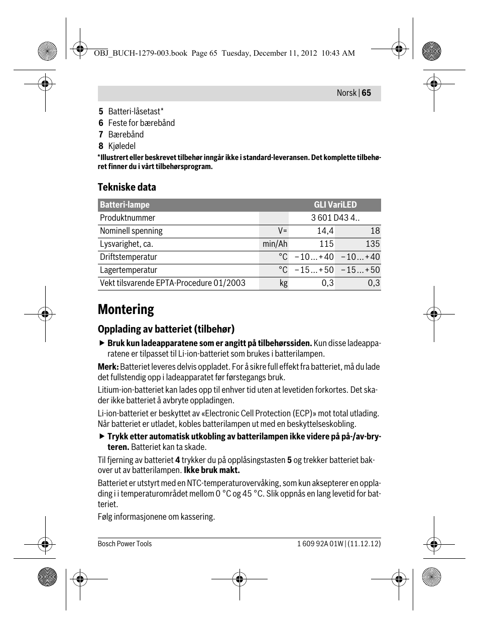 Montering | Bosch GLI VariLED Professional User Manual | Page 65 / 181