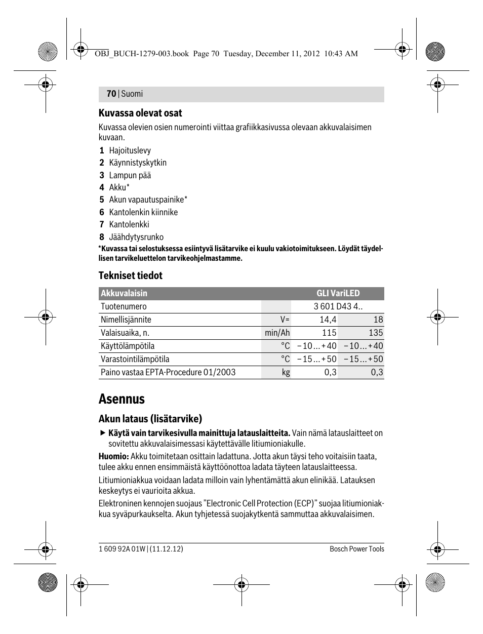 Asennus | Bosch GLI VariLED Professional User Manual | Page 70 / 181