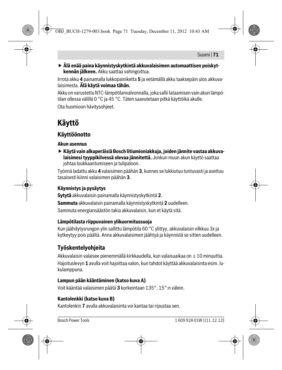 Käyttö | Bosch GLI VariLED Professional User Manual | Page 71 / 181