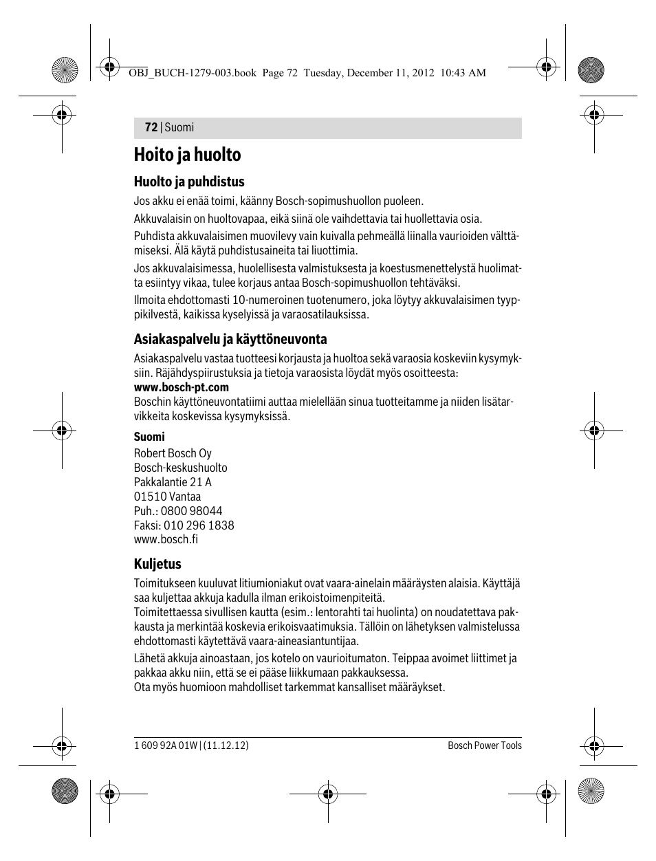 Hoito ja huolto | Bosch GLI VariLED Professional User Manual | Page 72 / 181