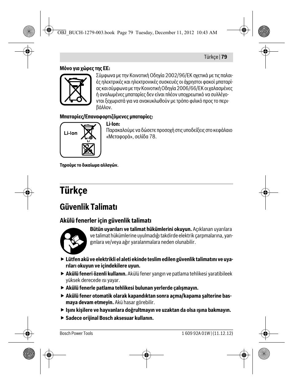 Türkçe, Güvenlik talimatı | Bosch GLI VariLED Professional User Manual | Page 79 / 181