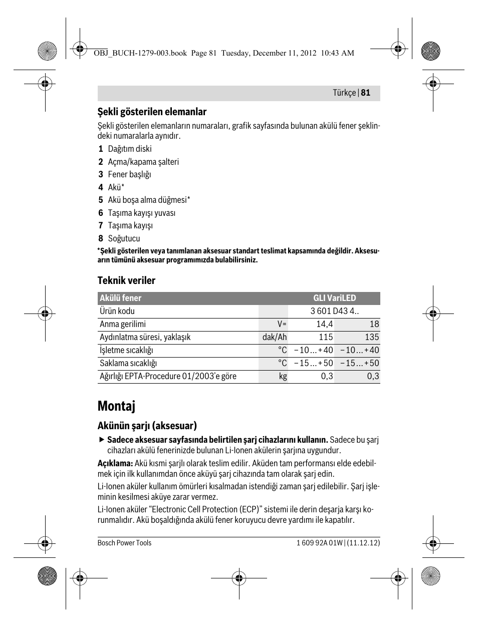 Montaj | Bosch GLI VariLED Professional User Manual | Page 81 / 181