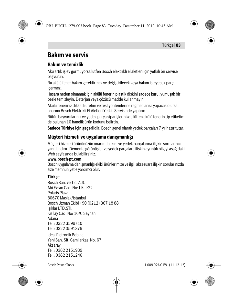 Bakım ve servis | Bosch GLI VariLED Professional User Manual | Page 83 / 181