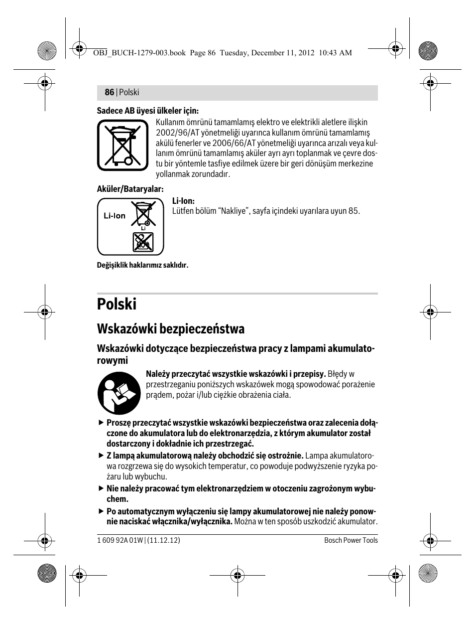 Polski, Wskazówki bezpieczeństwa | Bosch GLI VariLED Professional User Manual | Page 86 / 181