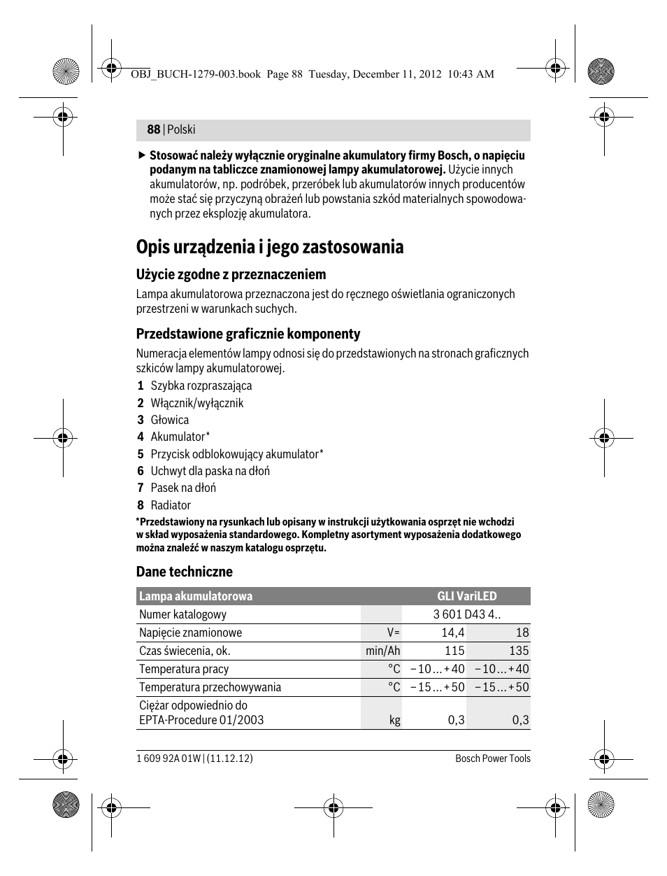 Opis urządzenia i jego zastosowania | Bosch GLI VariLED Professional User Manual | Page 88 / 181