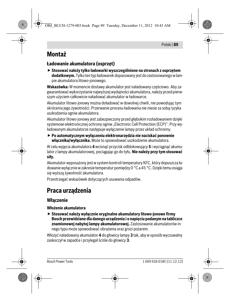 Montaż, Praca urządzenia | Bosch GLI VariLED Professional User Manual | Page 89 / 181