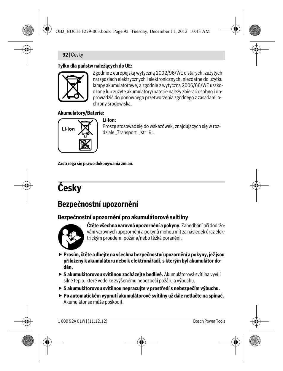 Česky, Bezpečnostní upozornění | Bosch GLI VariLED Professional User Manual | Page 92 / 181