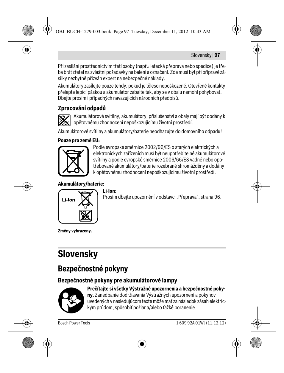 Slovensky, Bezpečnostné pokyny | Bosch GLI VariLED Professional User Manual | Page 97 / 181