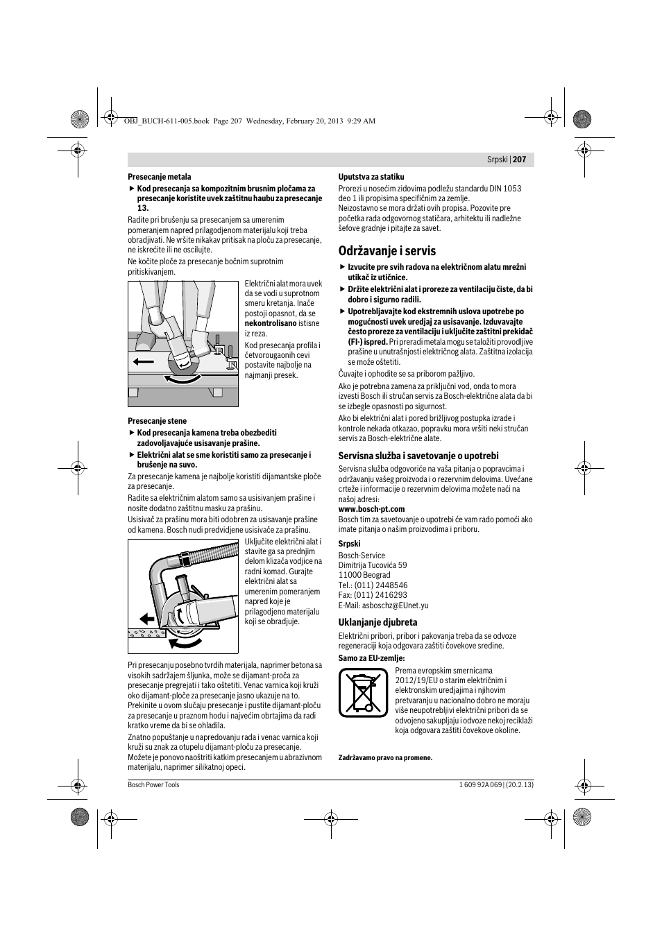 Održavanje i servis | Bosch GWS 14-125 Inox Professional User Manual | Page 206 / 270