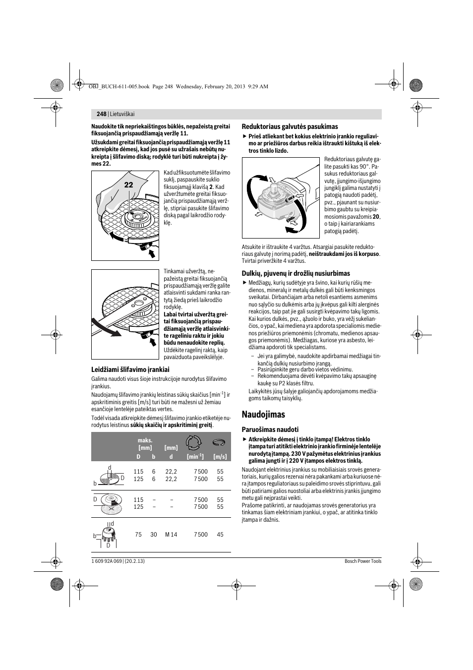 Naudojimas | Bosch GWS 14-125 Inox Professional User Manual | Page 247 / 270