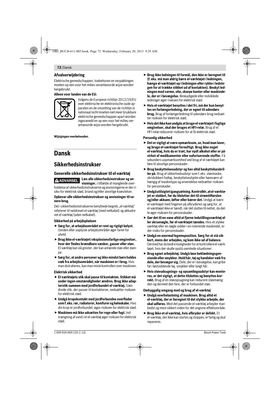 Dansk, Sikkerhedsinstrukser | Bosch GWS 14-125 Inox Professional User Manual | Page 71 / 270