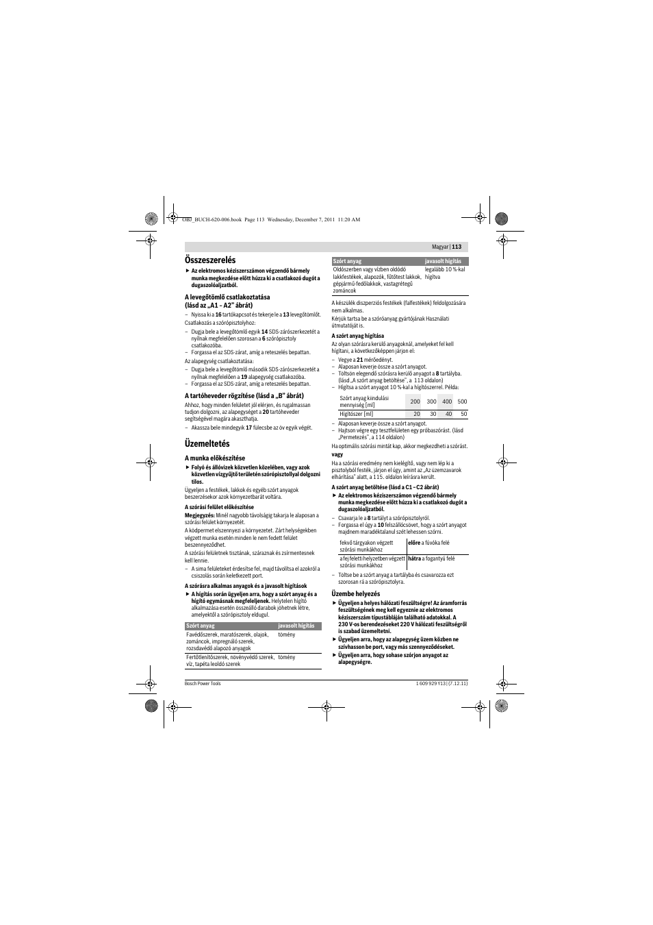 Összeszerelés, Üzemeltetés | Bosch PFS 65 User Manual | Page 113 / 181