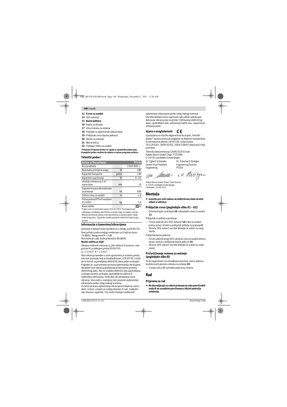 Montaža | Bosch PFS 65 User Manual | Page 146 / 181