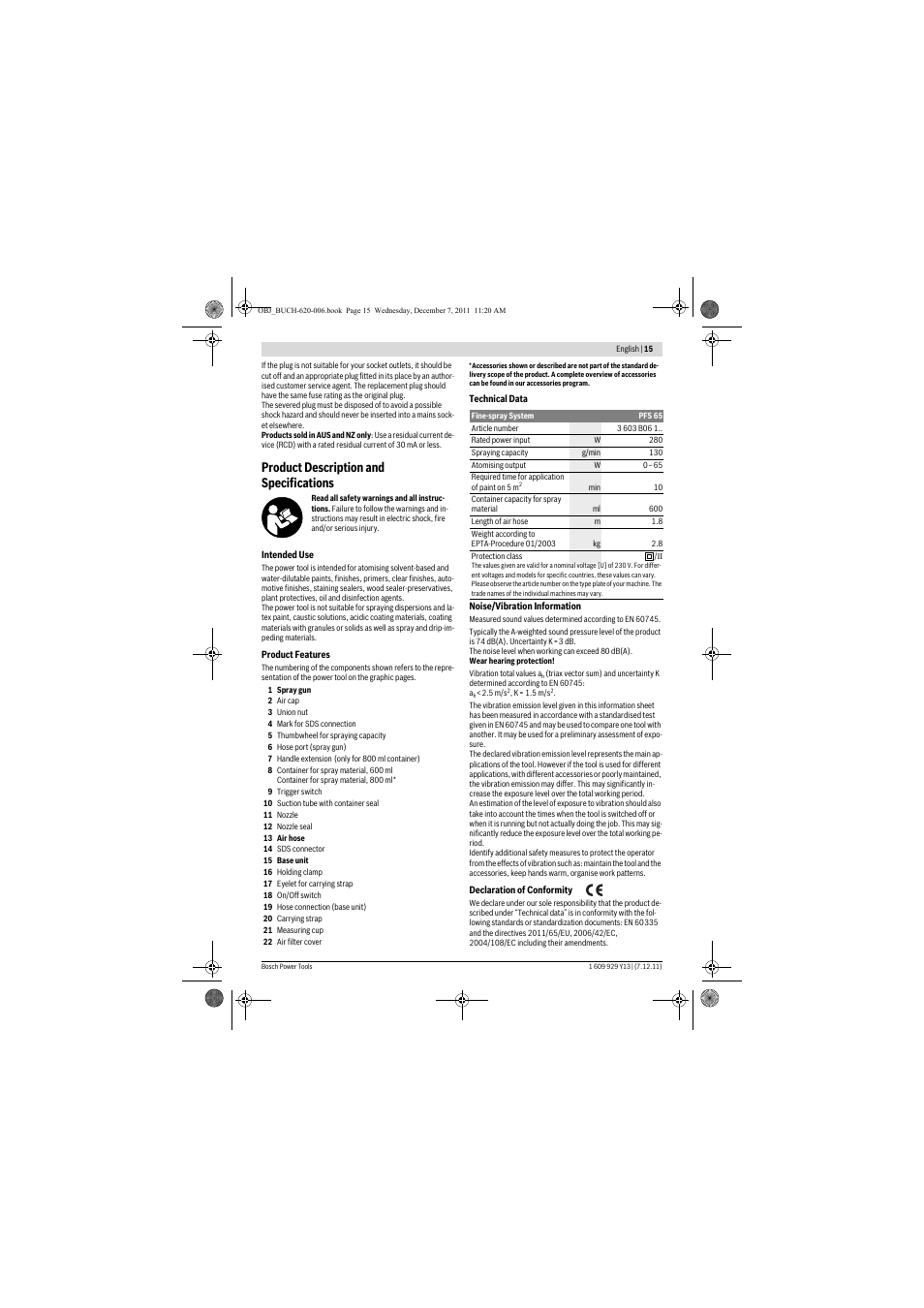 Product description and specifications | Bosch PFS 65 User Manual | Page 15 / 181