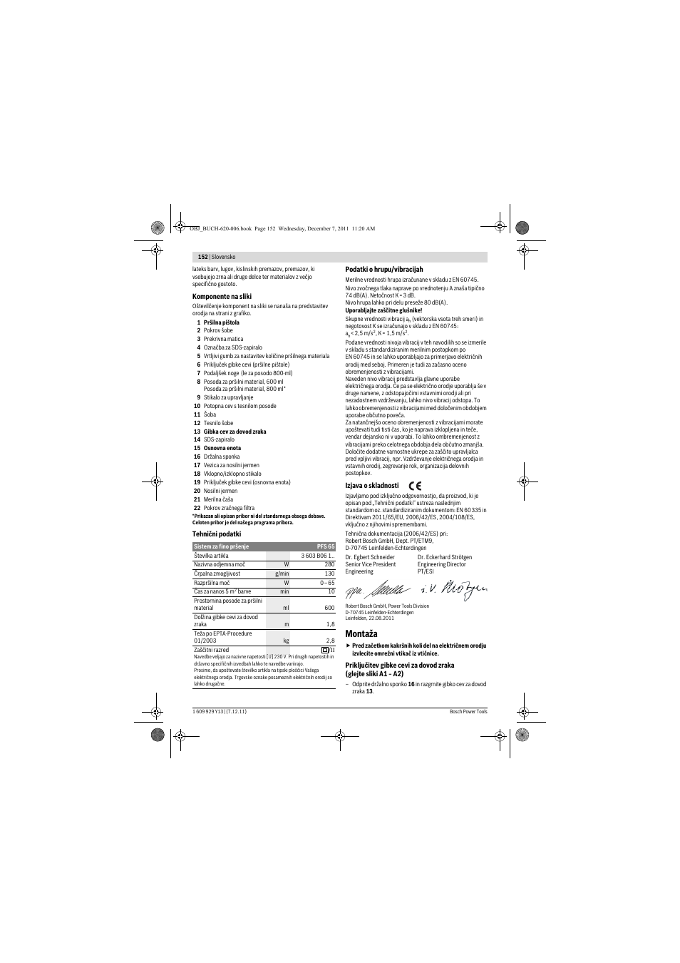 Montaža | Bosch PFS 65 User Manual | Page 152 / 181