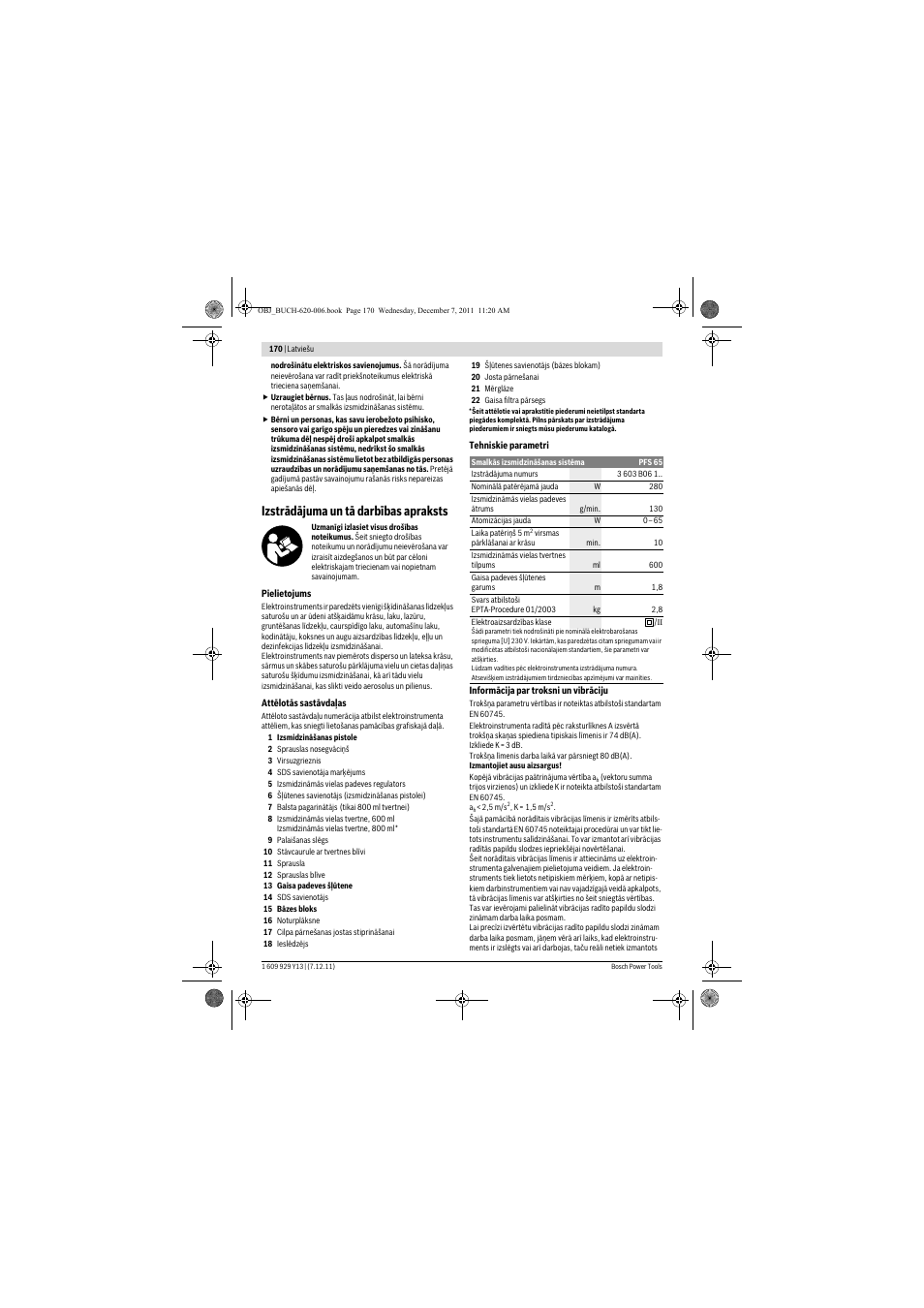 Izstrādājuma un tā darbības apraksts | Bosch PFS 65 User Manual | Page 170 / 181