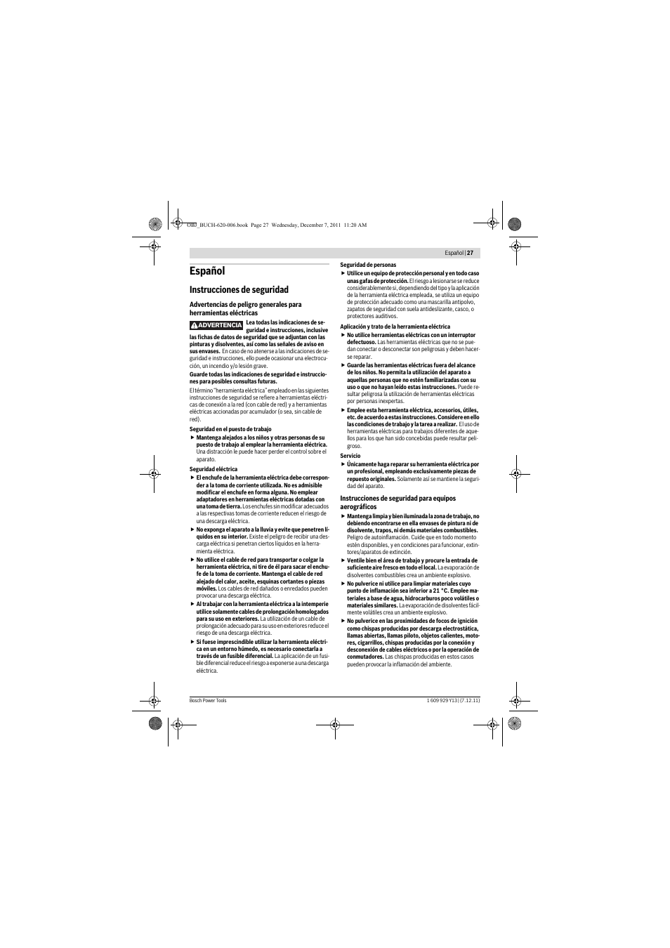 Español, Instrucciones de seguridad | Bosch PFS 65 User Manual | Page 27 / 181