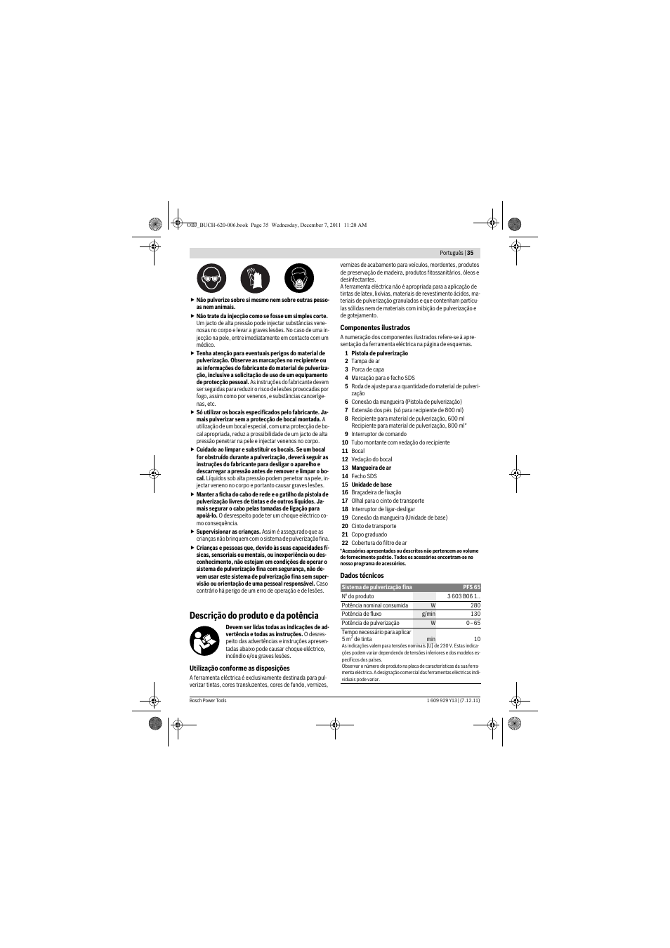 Descrição do produto e da potência | Bosch PFS 65 User Manual | Page 35 / 181