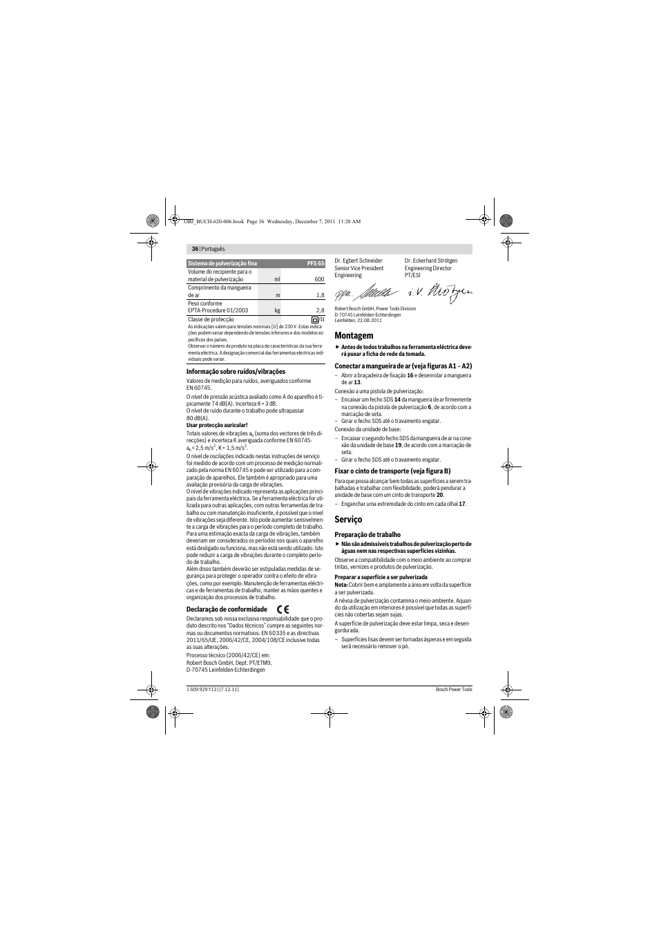 Montagem, Serviço | Bosch PFS 65 User Manual | Page 36 / 181