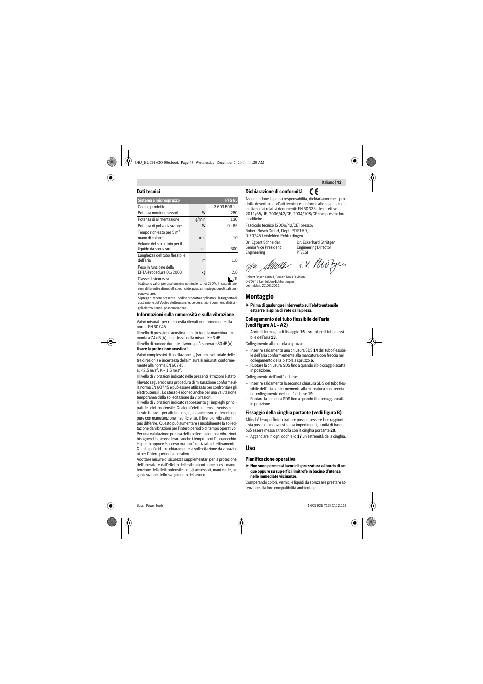 Montaggio | Bosch PFS 65 User Manual | Page 43 / 181