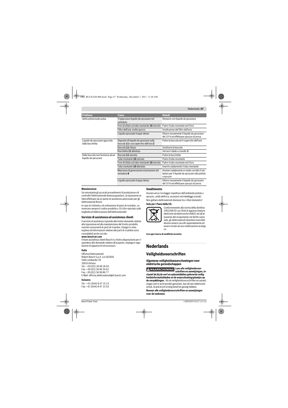 Nederlands, Veiligheidsvoorschriften | Bosch PFS 65 User Manual | Page 47 / 181