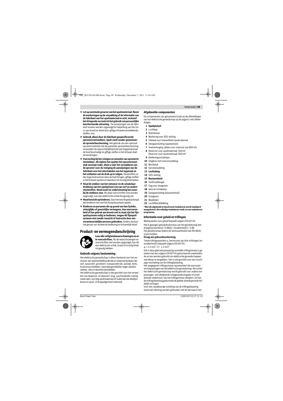 Product- en vermogensbeschrijving | Bosch PFS 65 User Manual | Page 49 / 181