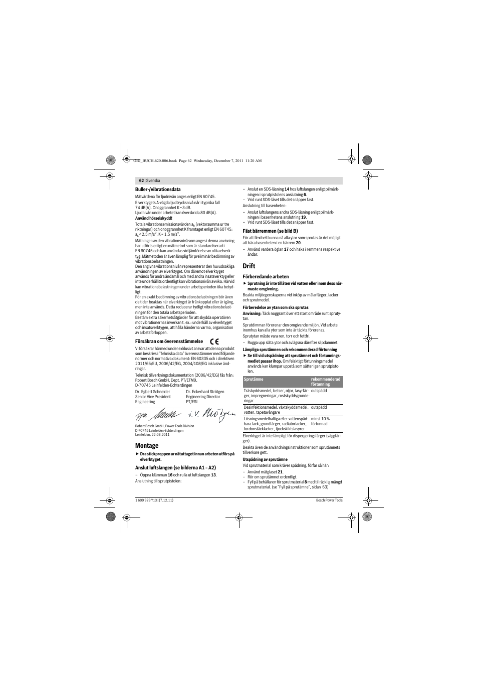 Montage, Drift | Bosch PFS 65 User Manual | Page 62 / 181