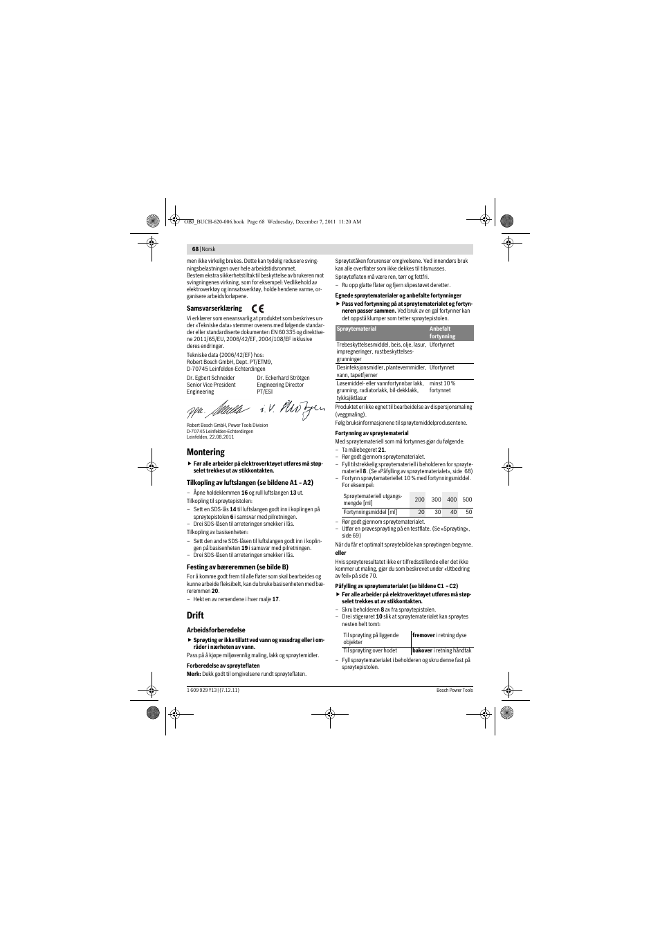 Montering, Drift | Bosch PFS 65 User Manual | Page 68 / 181