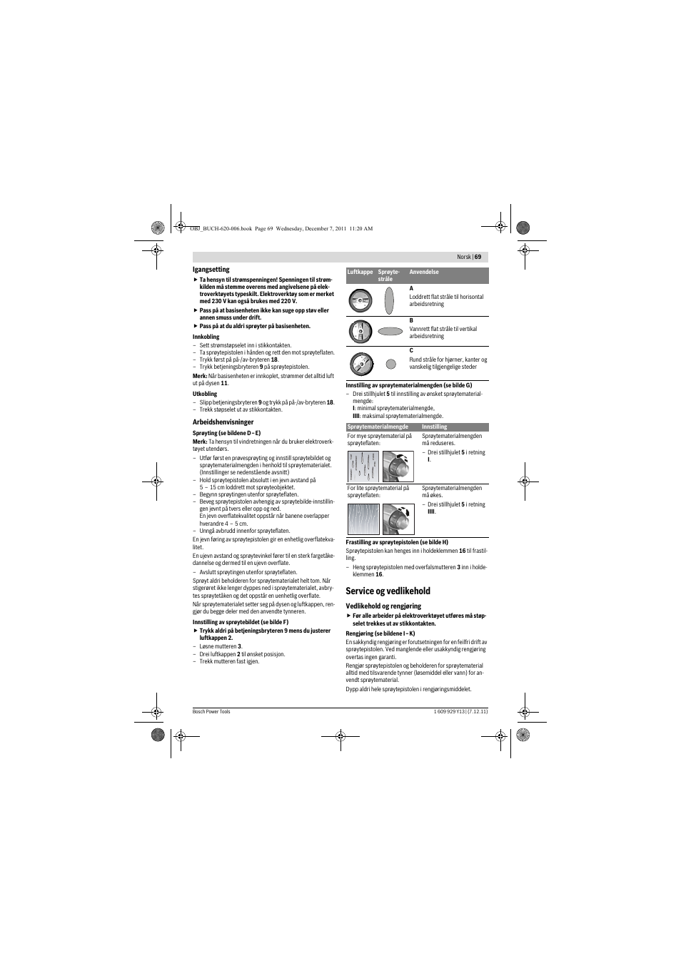 Service og vedlikehold | Bosch PFS 65 User Manual | Page 69 / 181