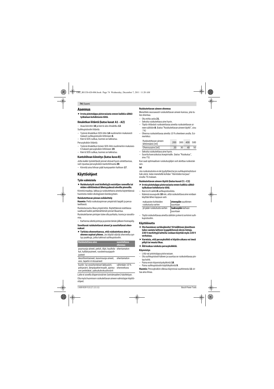 Asennus, Käyttöohjeet | Bosch PFS 65 User Manual | Page 74 / 181