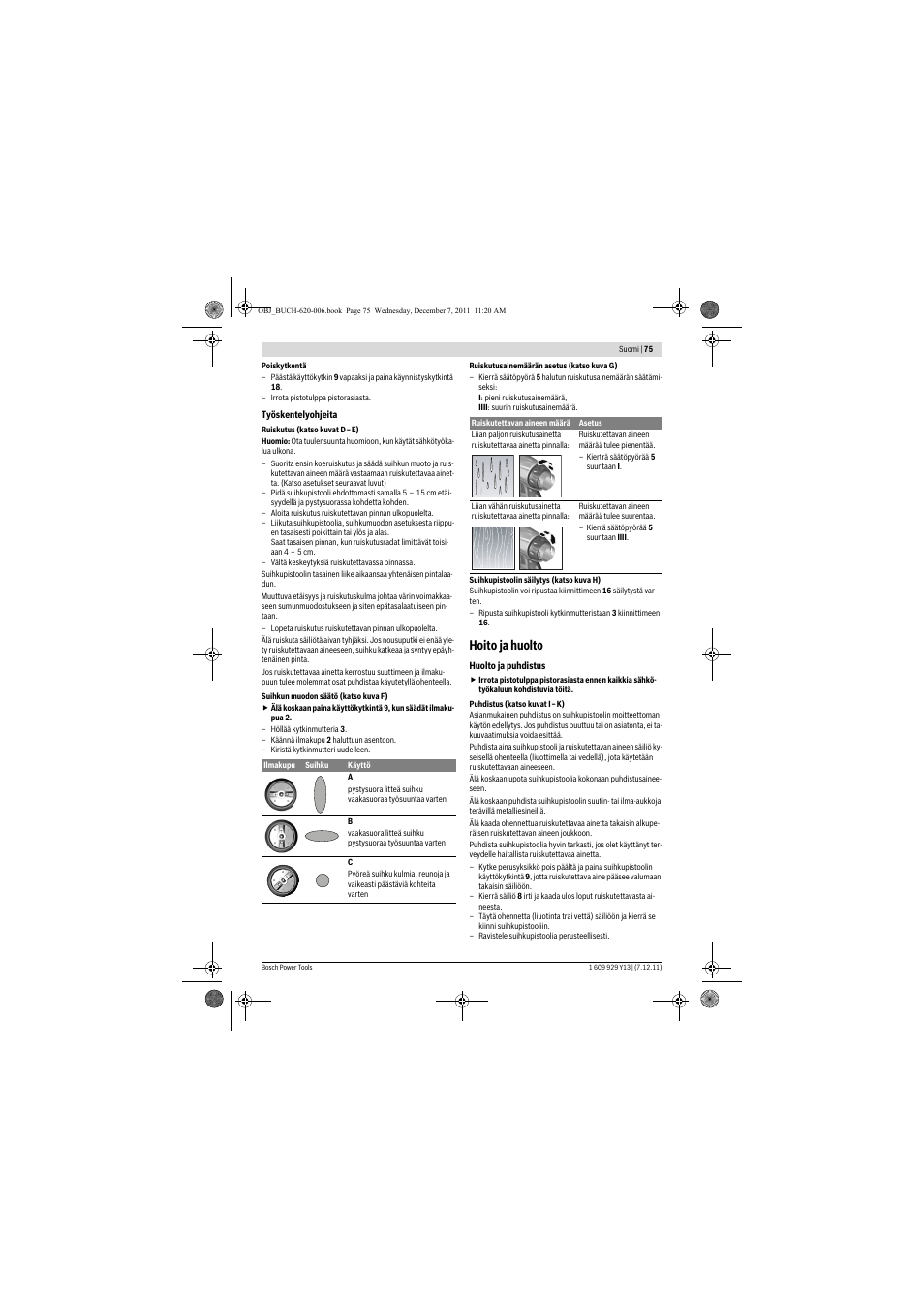 Hoito ja huolto | Bosch PFS 65 User Manual | Page 75 / 181