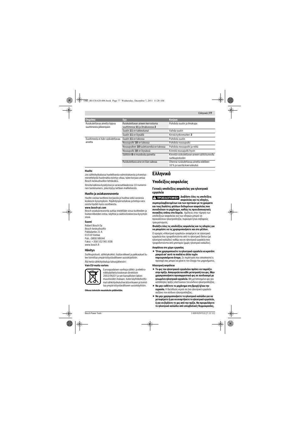 Еллзнйкь, Хрпдеяоейт буцблеябт | Bosch PFS 65 User Manual | Page 77 / 181