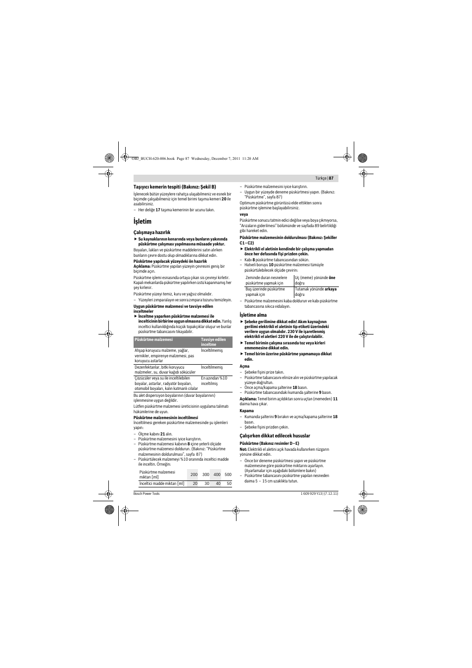 Işletim | Bosch PFS 65 User Manual | Page 87 / 181