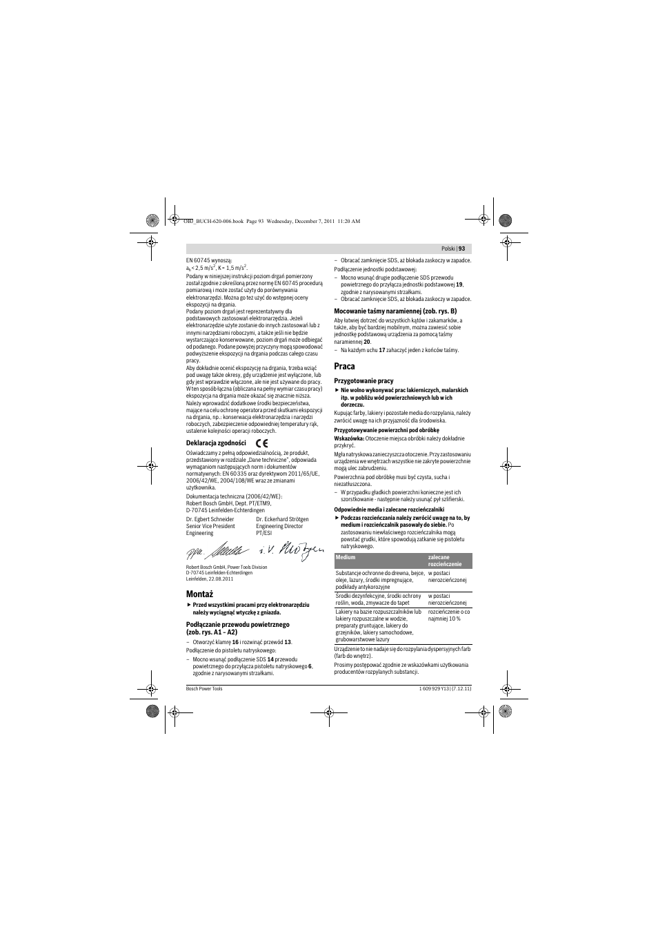 Montaż, Praca | Bosch PFS 65 User Manual | Page 93 / 181