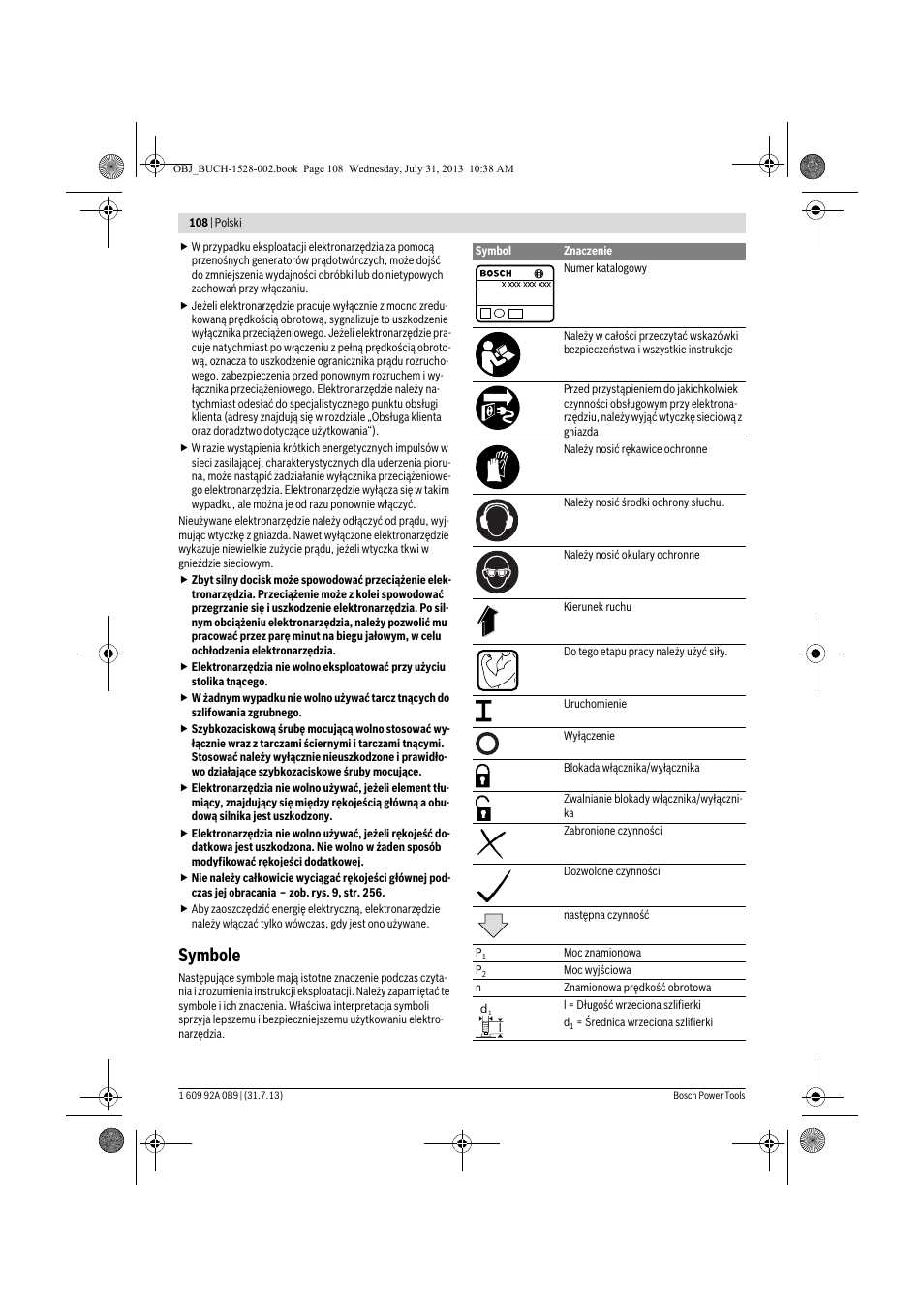 Symbole | Bosch GWS 24-230 LVI Professional User Manual | Page 108 / 259