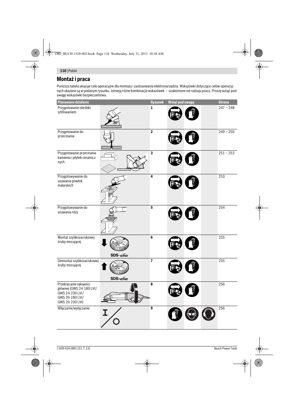 Montaż i praca | Bosch GWS 24-230 LVI Professional User Manual | Page 110 / 259