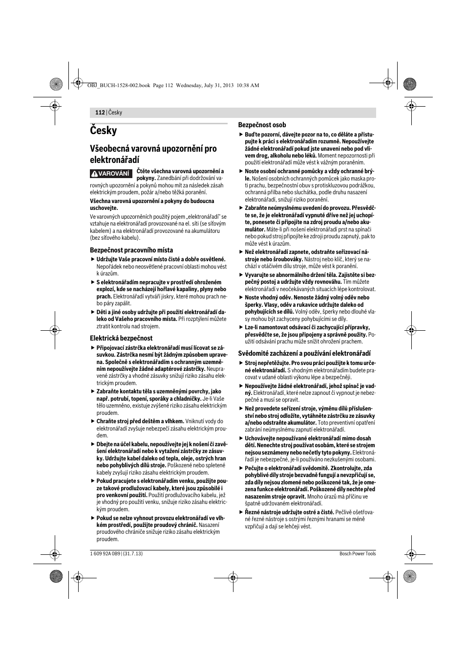 Česky, Všeobecná varovná upozornění pro elektronářadí | Bosch GWS 24-230 LVI Professional User Manual | Page 112 / 259