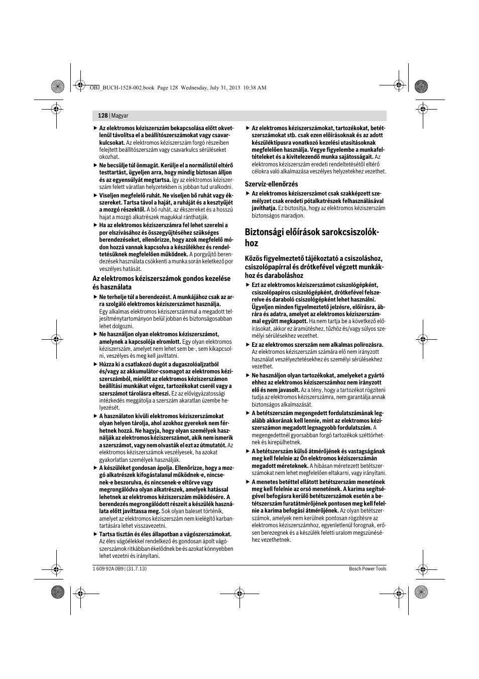 Biztonsági előírások sarokcsiszolók- hoz | Bosch GWS 24-230 LVI Professional User Manual | Page 128 / 259