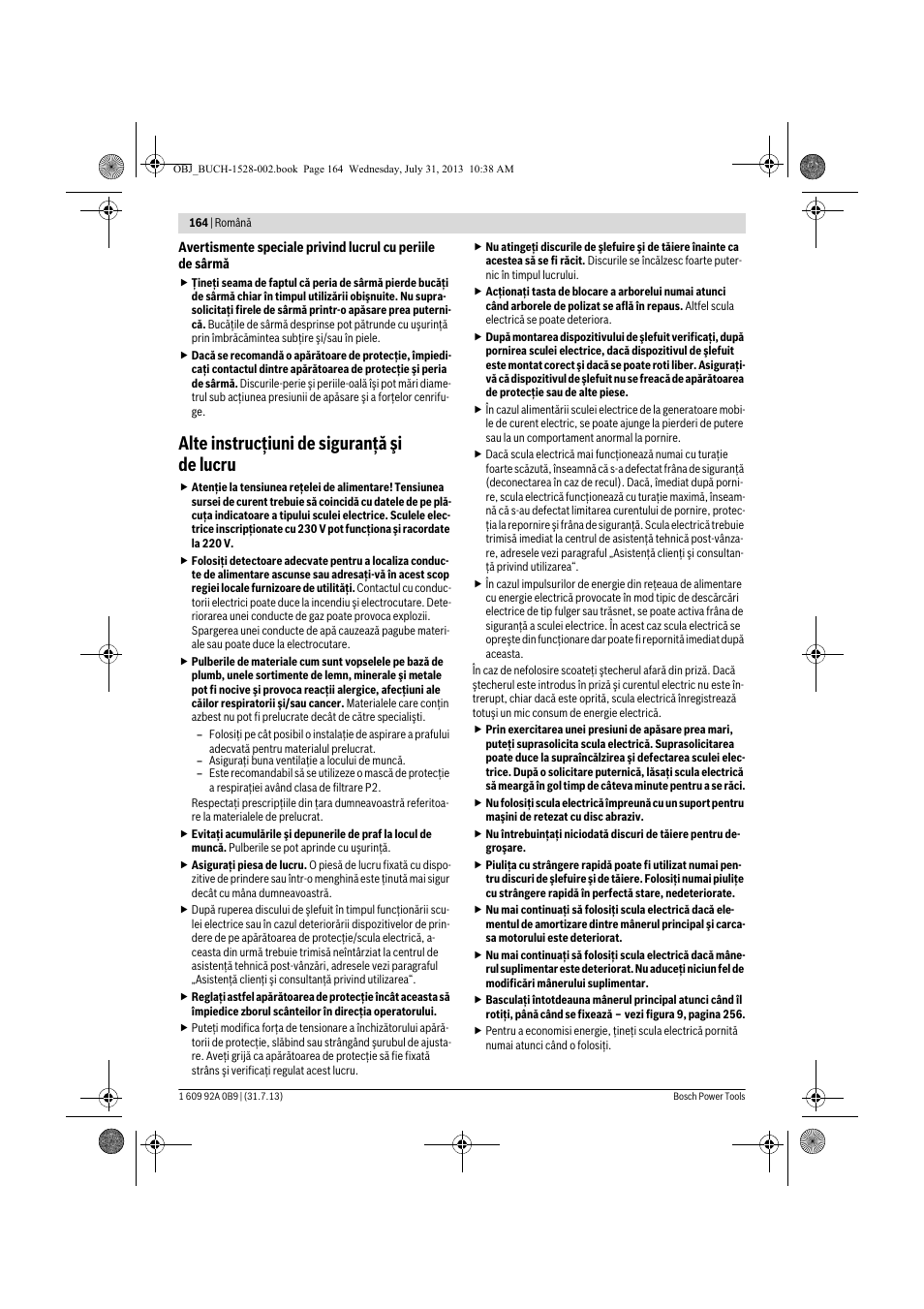 Alte instrucţiuni de siguranţă şi de lucru | Bosch GWS 24-230 LVI Professional User Manual | Page 164 / 259