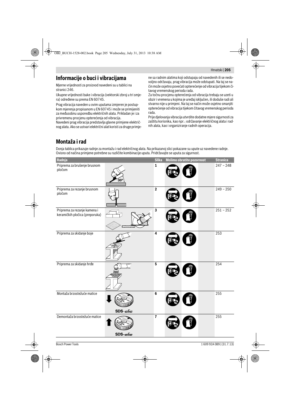 Informacije o buci i vibracijama, Montaža i rad | Bosch GWS 24-230 LVI Professional User Manual | Page 205 / 259