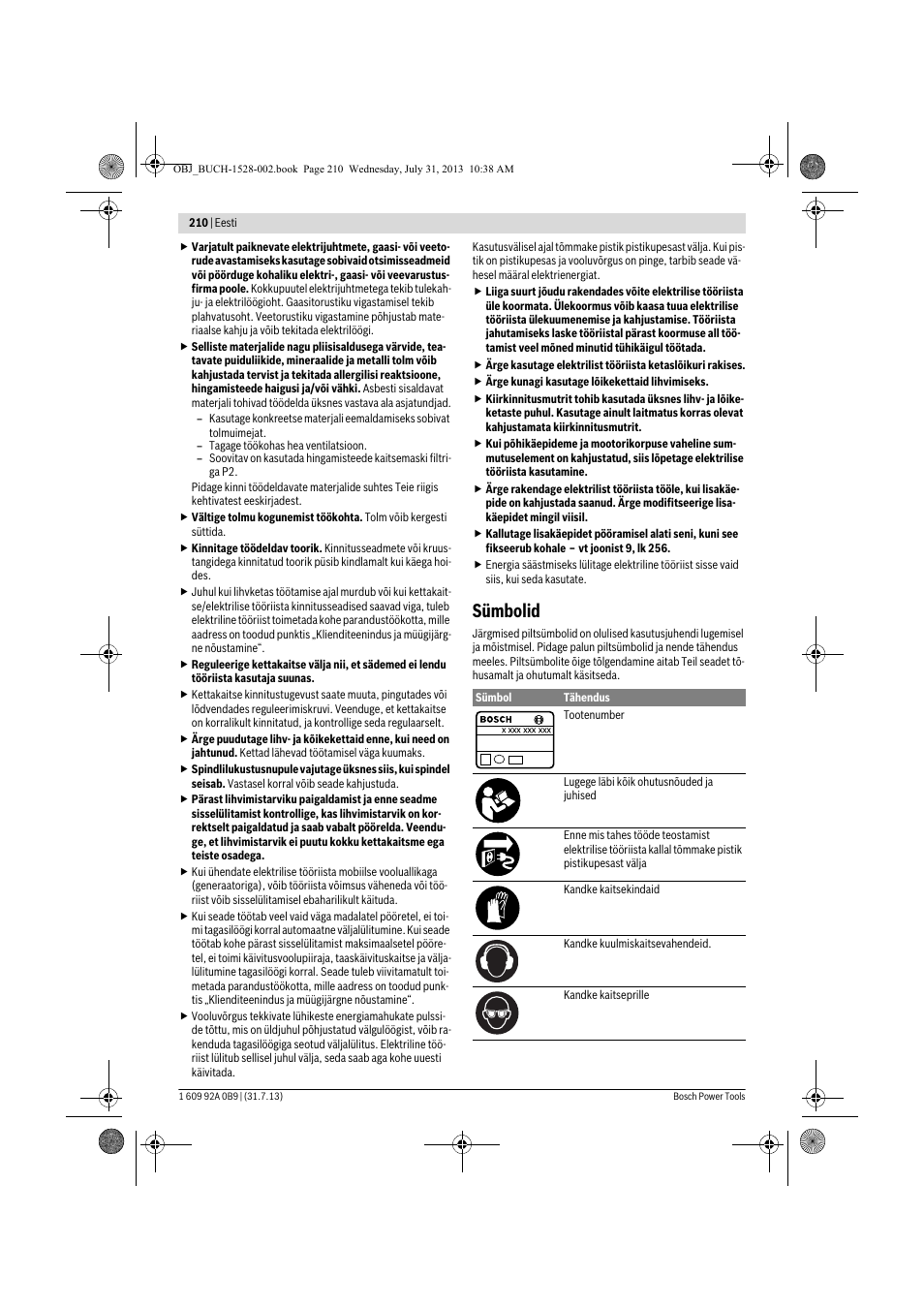 Sümbolid | Bosch GWS 24-230 LVI Professional User Manual | Page 210 / 259