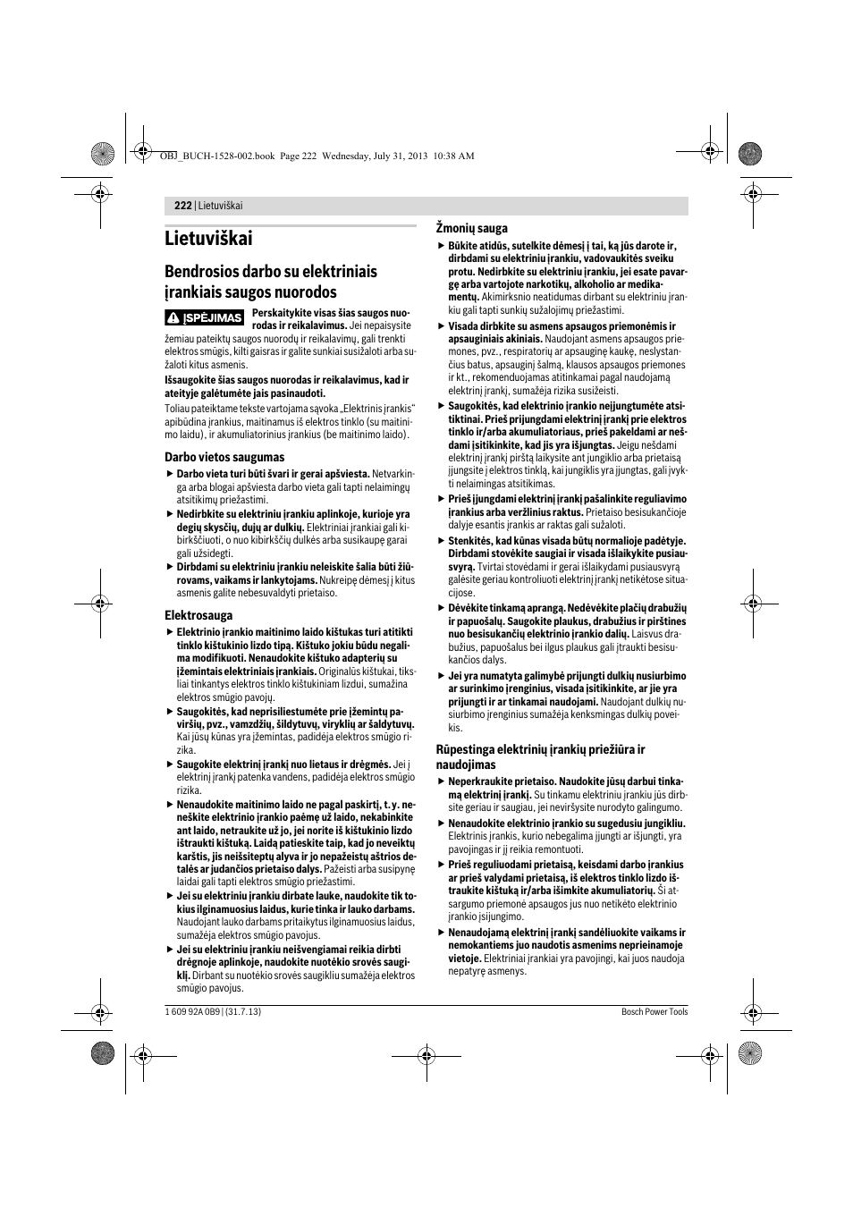 Lietuviškai | Bosch GWS 24-230 LVI Professional User Manual | Page 222 / 259