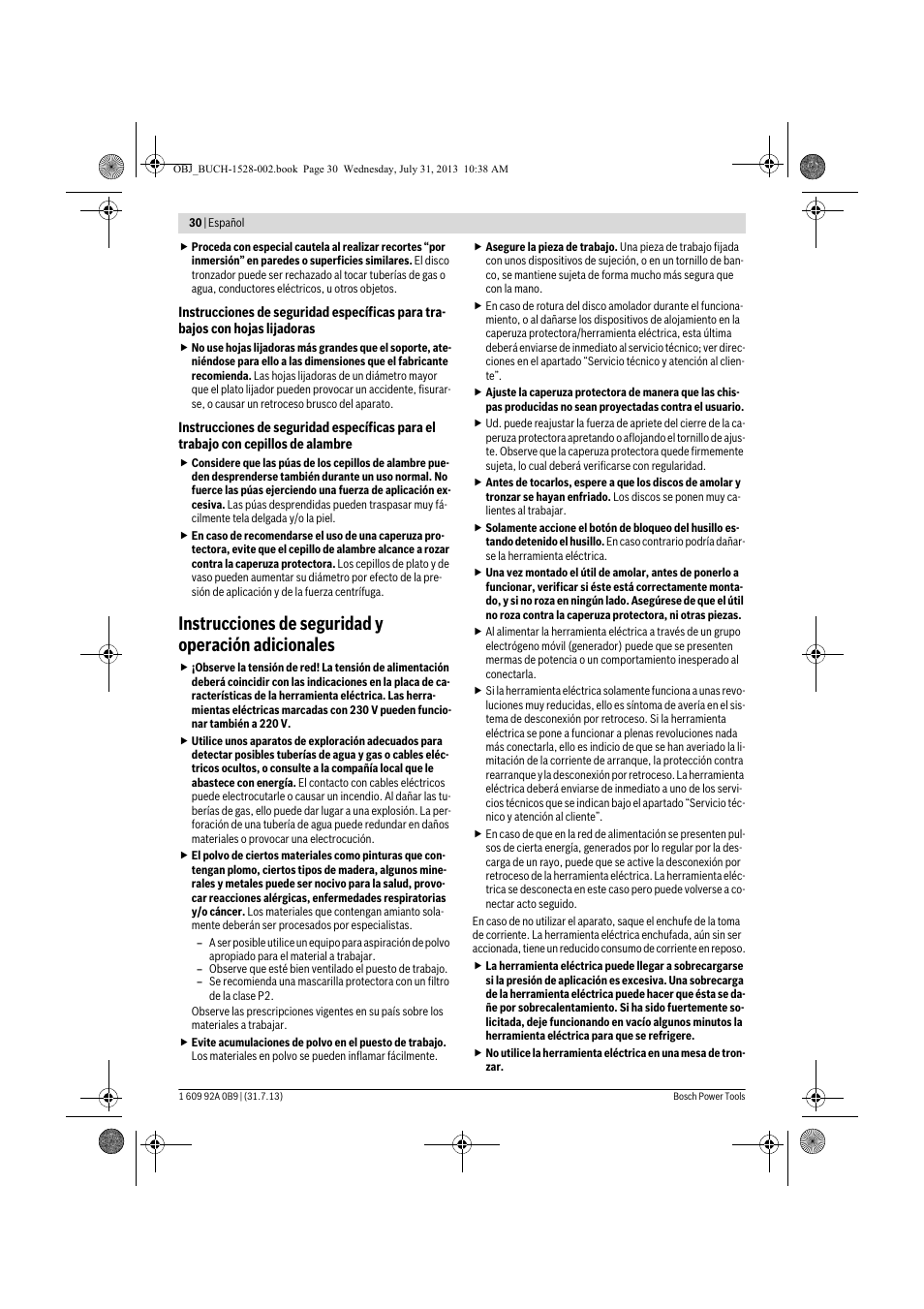 Instrucciones de seguridad y operación adicionales | Bosch GWS 24-230 LVI Professional User Manual | Page 30 / 259