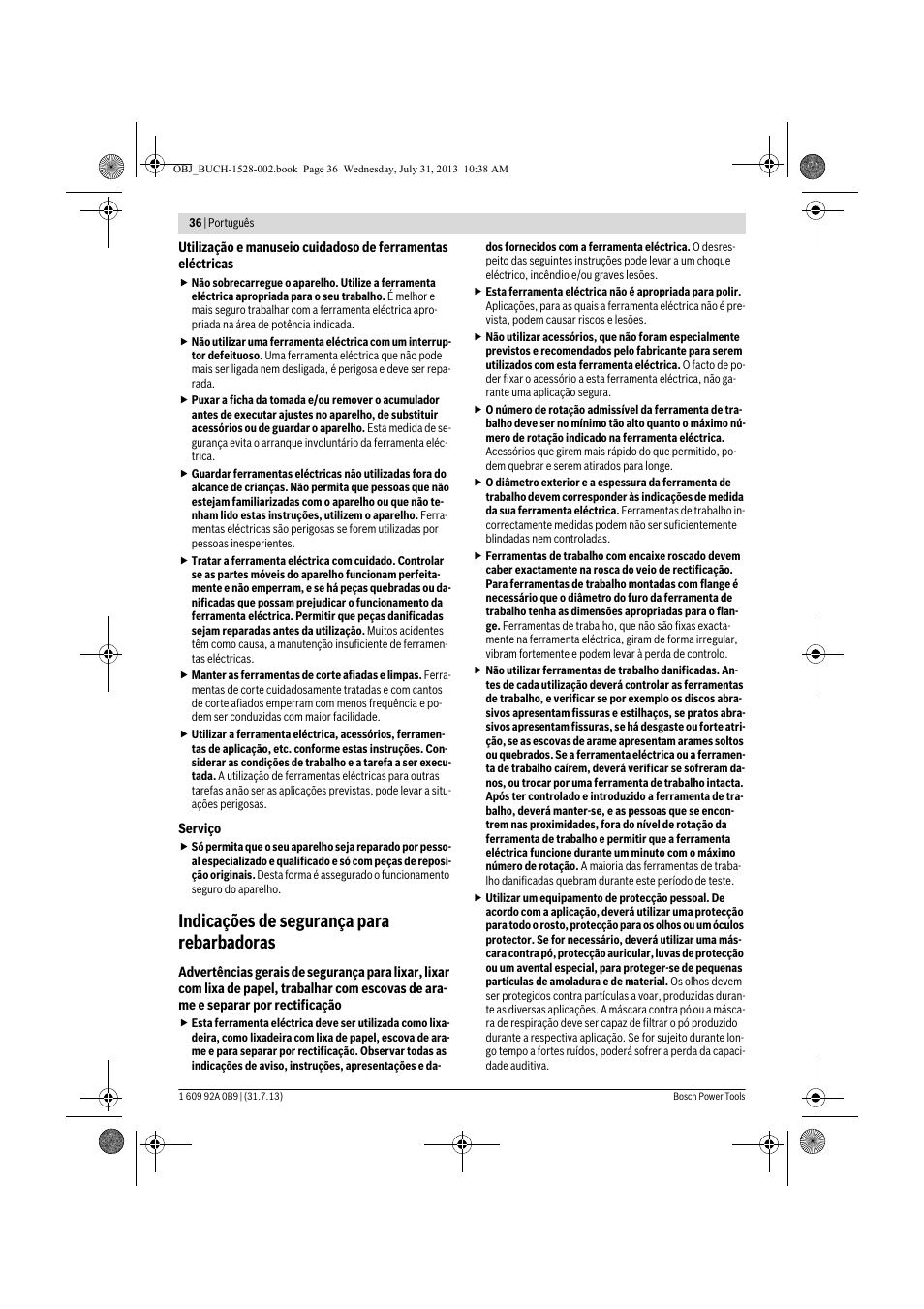 Indicações de segurança para rebarbadoras | Bosch GWS 24-230 LVI Professional User Manual | Page 36 / 259