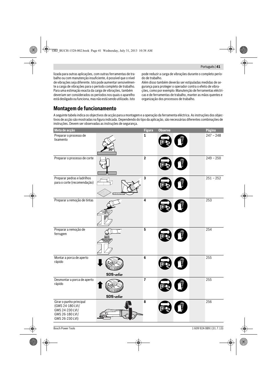 Montagem de funcionamento | Bosch GWS 24-230 LVI Professional User Manual | Page 41 / 259