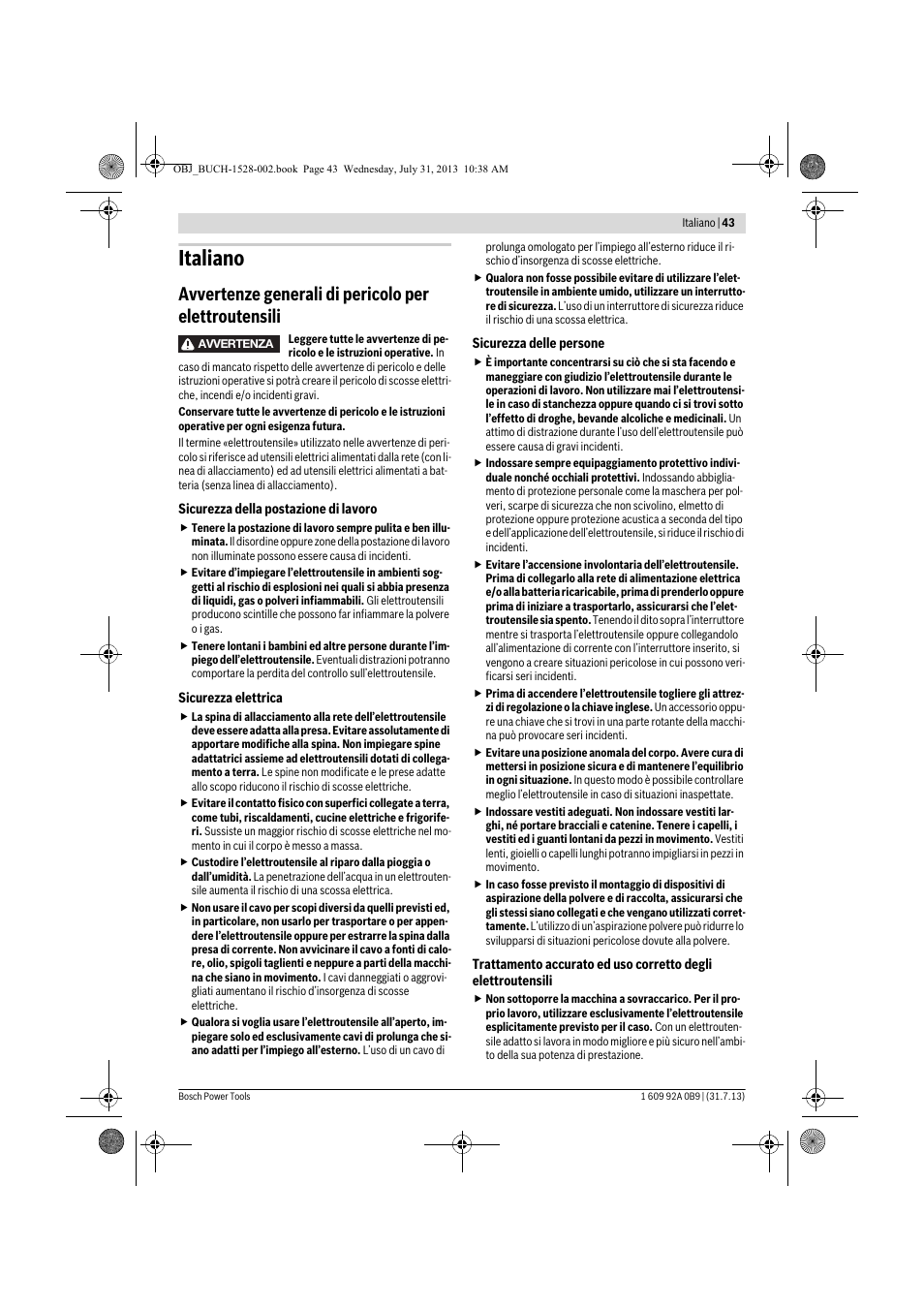 Italiano | Bosch GWS 24-230 LVI Professional User Manual | Page 43 / 259