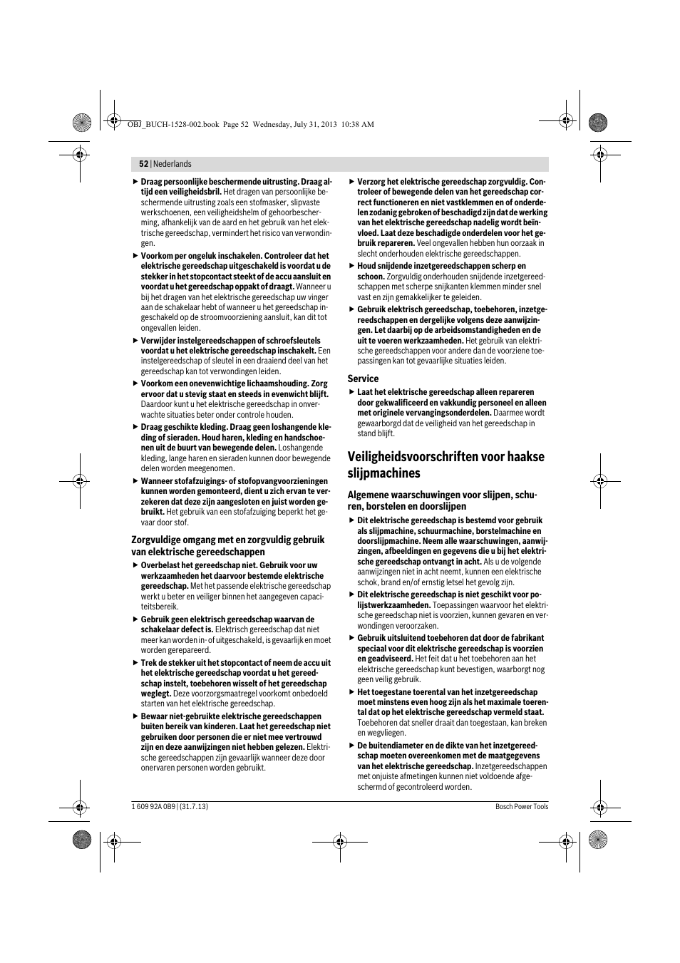 Veiligheidsvoorschriften voor haakse slijpmachines | Bosch GWS 24-230 LVI Professional User Manual | Page 52 / 259