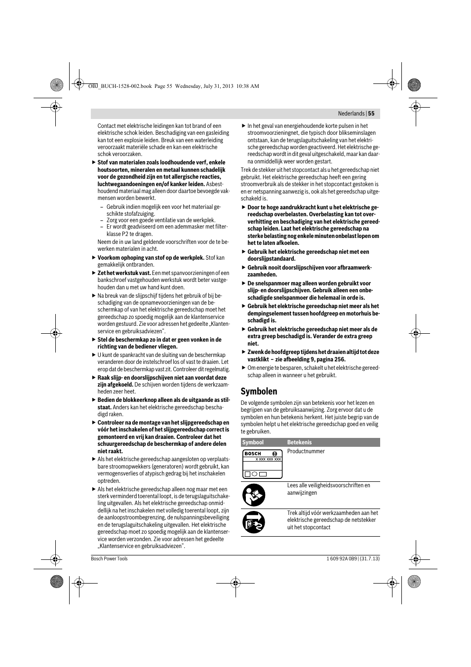 Symbolen | Bosch GWS 24-230 LVI Professional User Manual | Page 55 / 259