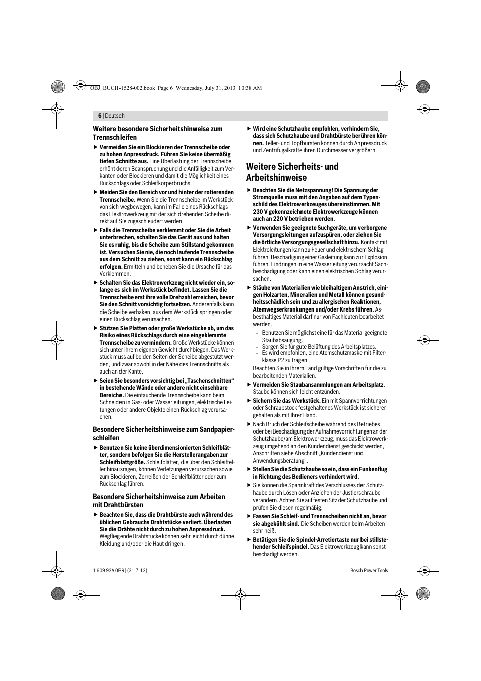 Weitere sicherheits- und arbeitshinweise | Bosch GWS 24-230 LVI Professional User Manual | Page 6 / 259