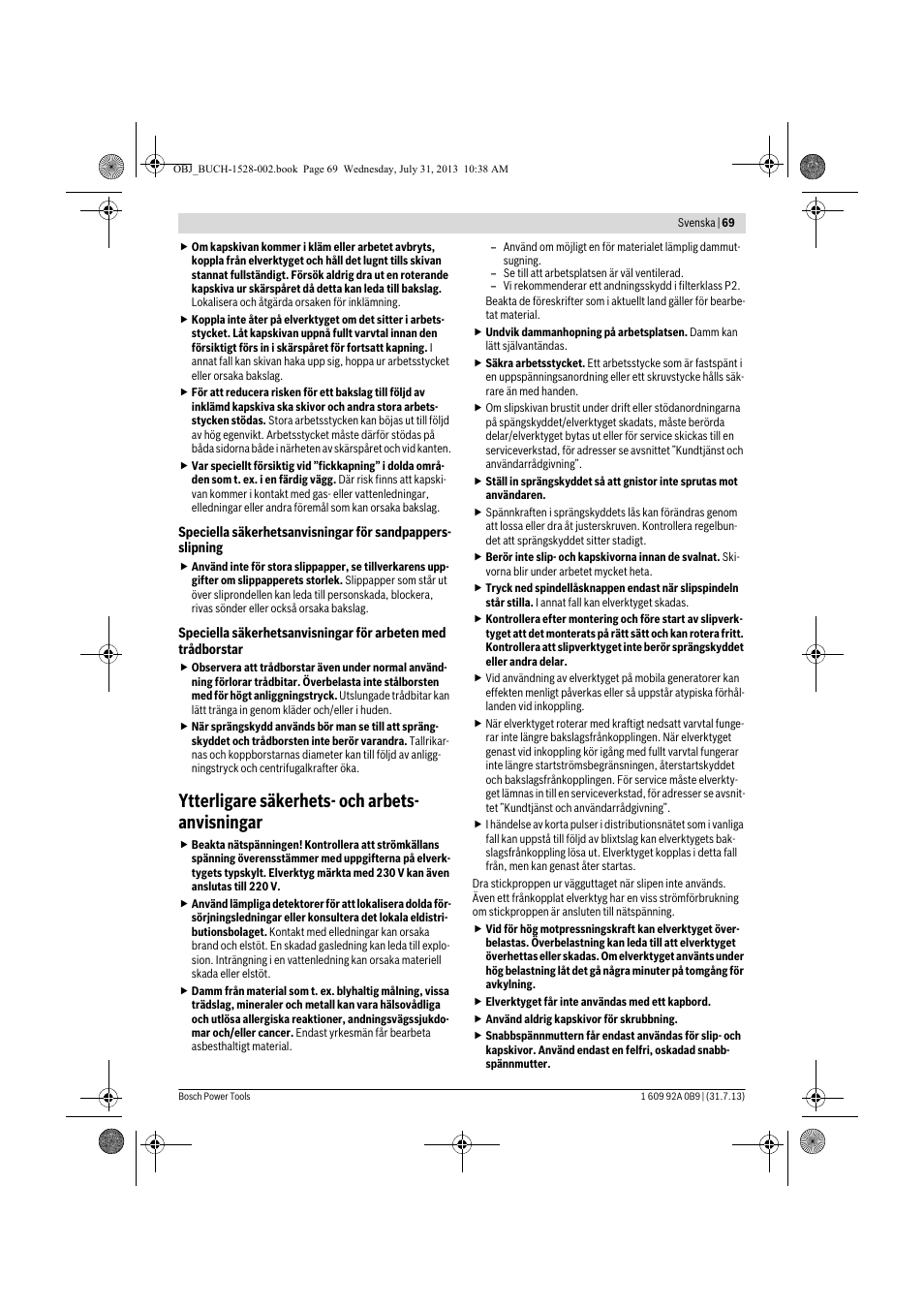 Ytterligare säkerhets- och arbets- anvisningar | Bosch GWS 24-230 LVI Professional User Manual | Page 69 / 259